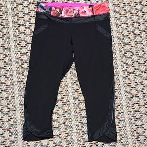 lululemon athletica Black Leggings with Floral Waistband